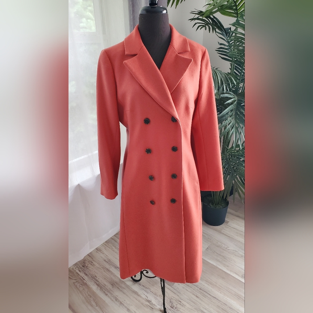 100% Wool J. Crew Bold Coral Double-Breasted Pea Coat Sz 10